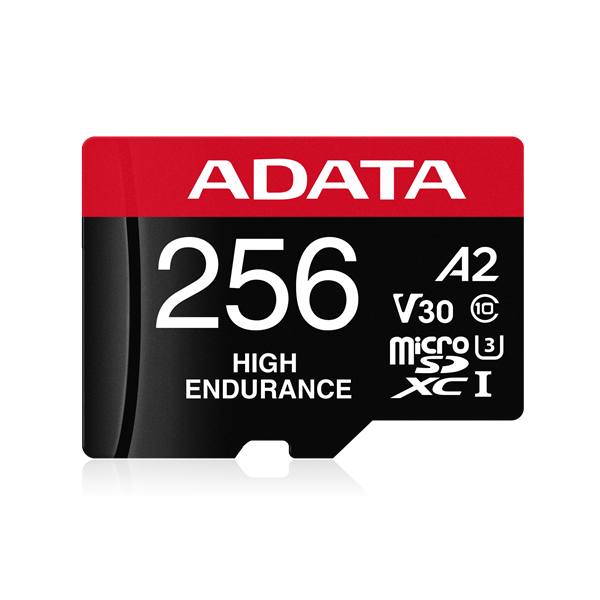 ADATA MicroSD kártya - 256GB microSDXC UHS-I U3 Class10 A2 V30S High Endurance (R/W: 100/85 MB/s, 24/7 record) + adapter