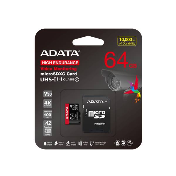 ADATA_MicroSD_kartya_-_64GB_microSDXC_UHS-I_U3_Class10_A2_V30S_HIGH_RW_10080_MBs_adapter-i504811.jpg ADATA MicroSD kártya - 64GB microSDXC UHS-I U3 Class10 A2 V30S High Endurance (R/W: 100/80 MB/s, 24/7 record) + adapter