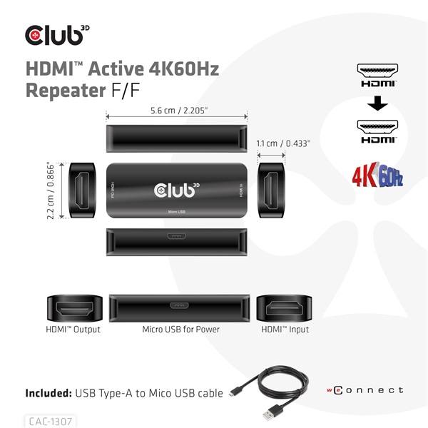 Club_3D_Atalakito_-_CAC-1307_HDMI_aktiv_ismetlo_4K60Hz_Micro_USB_tapellatas_18Gbps_3D_HDR_HDCP_2214-i467138.jpg Club 3D Átalakító - CAC-1307 (HDMI aktív ismétlő 4K60Hz, Micro USB tápellátás, 18Gbps, 3D, HDR, HDCP 2.2&1.4)