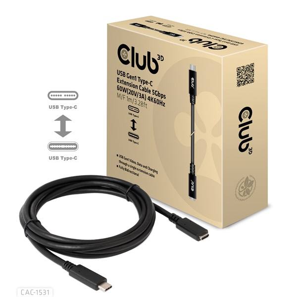 Club_3D_Kabel_-_CAC-1531_USB-C_Gen_1_to_USB-C_5Gbps_60W_4K60Hz_1m-i455196.jpg Club 3D Kábel - CAC-1531 (USB-C Gen 1 to USB-C, 5Gbps, 60W, 4K60Hz, M/F, 1m)