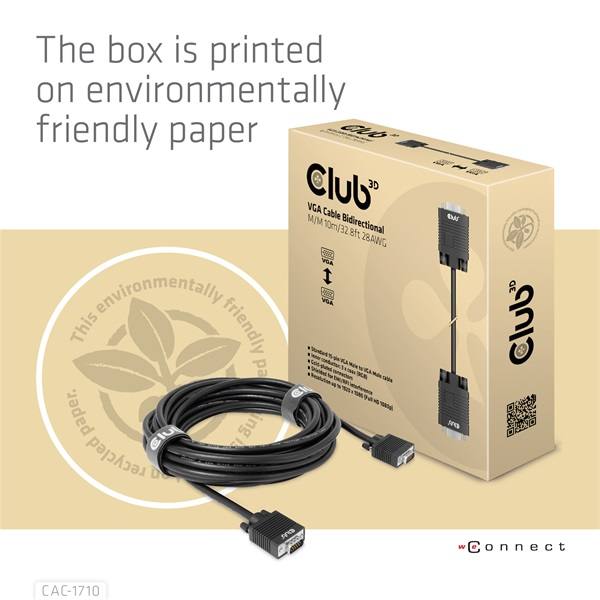 Club 3D Kábel - CAC-1710 (VGA Bidirectional, M/M, 10m, 28AWG, 1080p)
