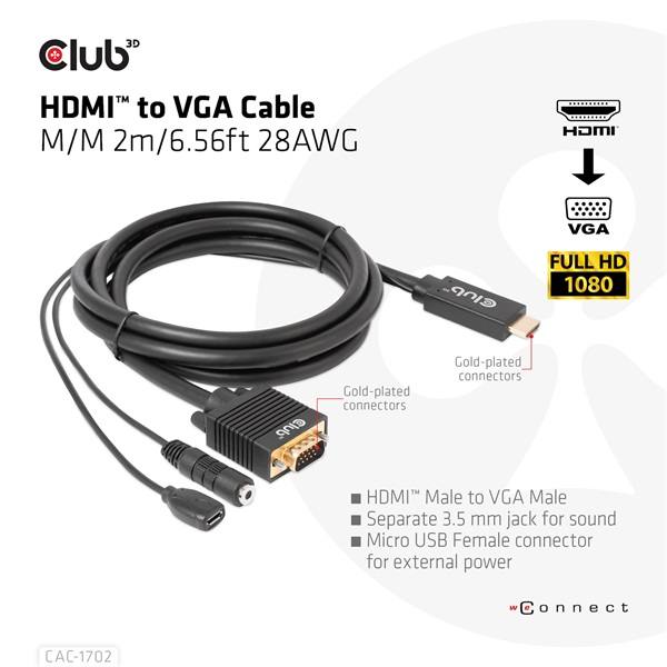 Club_3D_Kabel_-_CAC-1712_HDMI_to_VGA_MM_2m_28AWG_1080p_35mm_jack_Micro_USB_taplalas-i465898.jpg Club 3D Kábel - CAC-1712 (HDMI to VGA, M/M, 2m, 28AWG, 1080p, 3.5mm jack, Micro USB táplálás)