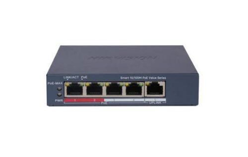 DS-3E1105P-EIM_v21.jpg Hikvision Switch, POE EI sorozat, Smart 100Mbit PoE switch, 60W, 4+1 port