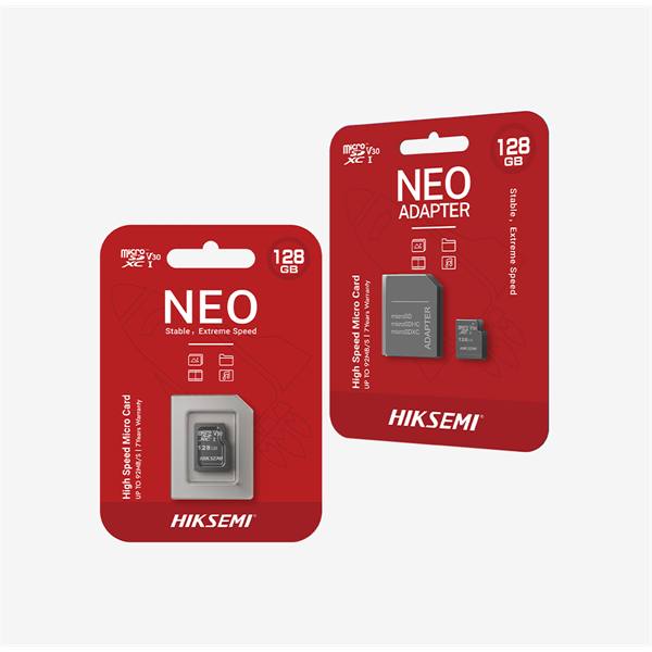 Hikvision HIKSEMI MicroSD kártya - NEO 128GB microSDXC, Class 10 and UHS-I, 3D NAND + Adapter