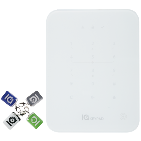 IQKPPROX.png DSC IQ Vezeték nélküli PowerG érintőgombos fehér kezelő proxy olvasóval IQ4NS, IQ4HUB, IQ4 központokhoz