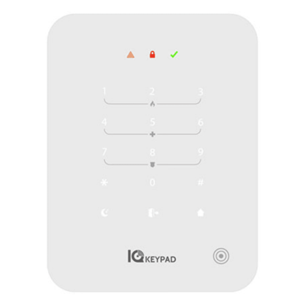 IQkeypad.png DSC IQ Vezeték nélküli PowerG érintőgombos fehér kezelő IQ4NS, IQ4HUB, IQ4 központokhoz