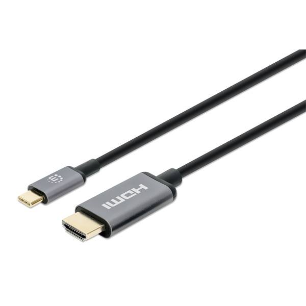 Manhattan Kábel - USB-C to HDMI aranyozott, 2m, Fekete