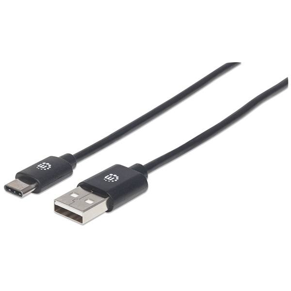 Manhattan Kábel - USB-A (2.0) to Type-C, 0.5m, Fekete