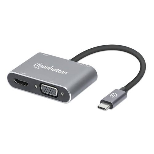 Manhattan Kábel átalakító - USB-C to HDMI & VGA 4-in-1 (HDMI, VGA USB-A, USB-C PD (87 W))