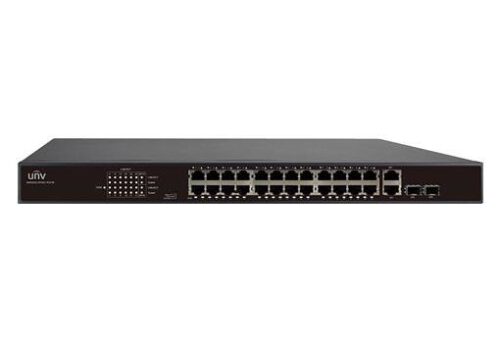 NSW2010-24T2GC-POE-IN.jpg Uniview 24 portos, 2 Uplinkes (Combo port) PoE switch, 30W/port, max kapacitás 370W