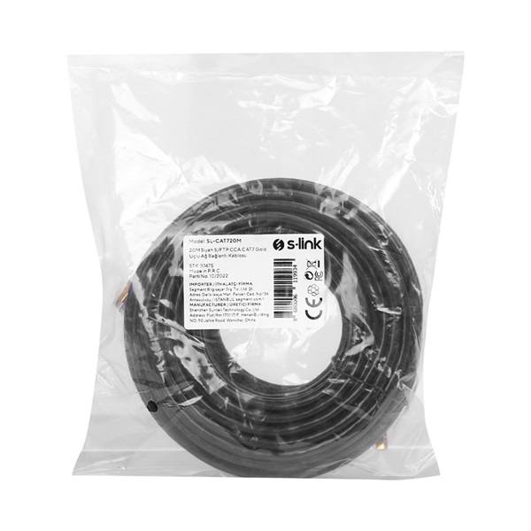 S-link Kábel - SL-CAT720M (S/FTP patch kábel, CAT7, aranyozott, fekete, 20m)