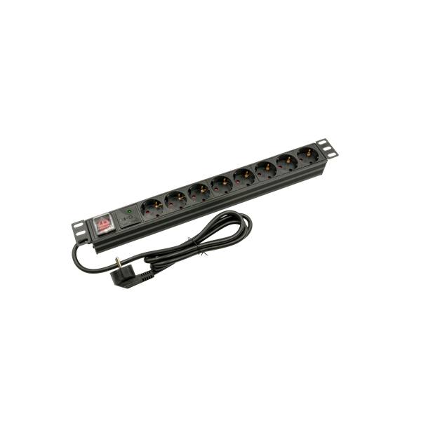 Walisec Hálózati Elosztó - PDU-EU08S (Schuko, 8 Schuko, Rack 1U, 1,8m kábel, aluminium, fekete)