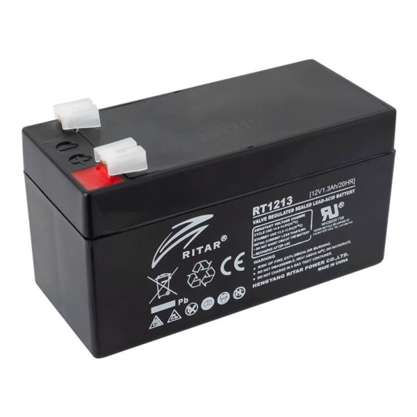 akku-12-1.3-ritar_isoright.jpg 12V 1,3Ah kapacitású akkumulátor RITAR