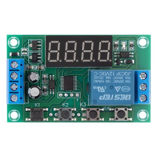 Relés időzítő és késleltető modul kijelzővel - 32 üzemmód - 0,1 mp - 999 perc