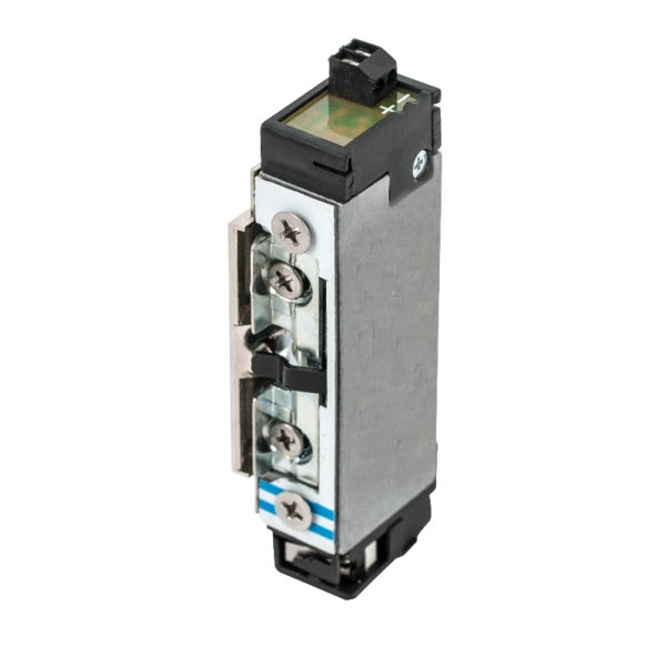 Alacsony, pajzs nélküli elektromos zárfogadó - visszajelzéssel - nyelvkivezetővel - 12V DC