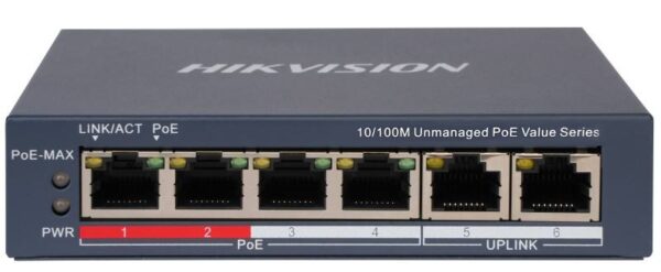 Hikvision DS-3E0106P-E/M (B) – 6 portos PoE switch (45 W)