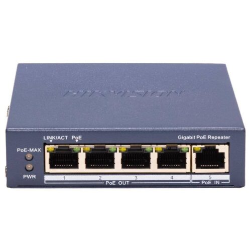 Hikvision DS-3E0505P-E/R – 4 portos gigabit PoE elosztó, extender