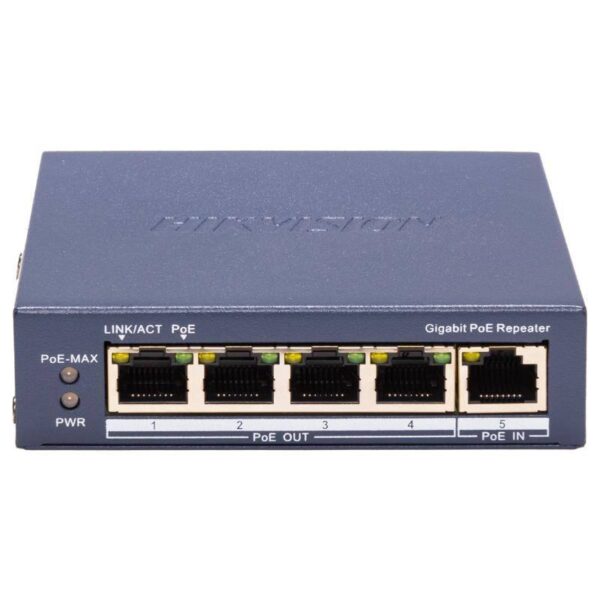 Hikvision DS-3E0505P-E/R – 4 portos gigabit PoE elosztó, extender