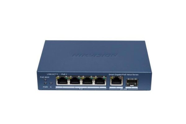 Hikvision DS-3E1506P-EI/M-4P1T1F – 6 portos Gigabit PoE switch (45 W)
