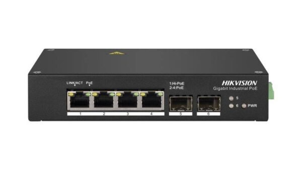 Hikvision DS-3T0506HP – 6 portos ipari Gbit PoE switch (110 W)