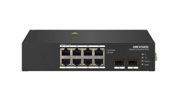 Hikvision DS-3T0510HP – 10 portos ipari Gbit PoE switch (110 W)