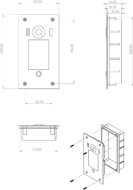 dt611f_kp_fe_draw.jpg 2EASY 1 lakásos kódzáras süllyeszthető kaputelefon kültéri egység IP54