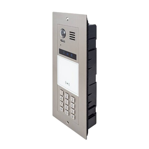 dt821f-dk_isoleft_800x800.jpg Társasházi kültéri egység megvilágított tasztatúrával, és beépített RFID olvasóval IP55