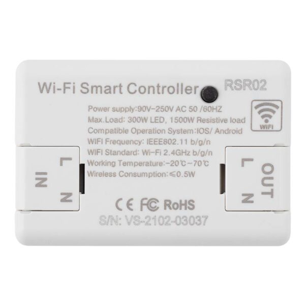 et-rsr02_front.jpg 1 csatornás, Wifi smart vezérlő (TUYA kompatibilis), 230V AC be- és kimenettel