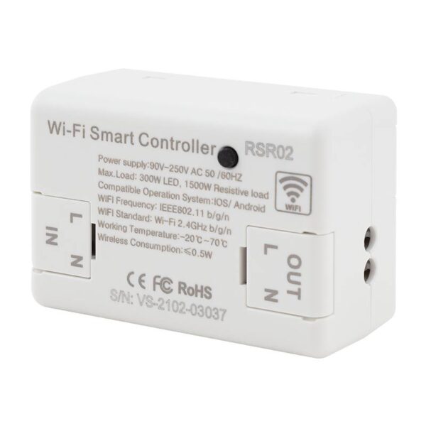 et-rsr02_isoleft.jpg 1 csatornás, Wifi smart vezérlő (TUYA kompatibilis), 230V AC be- és kimenettel