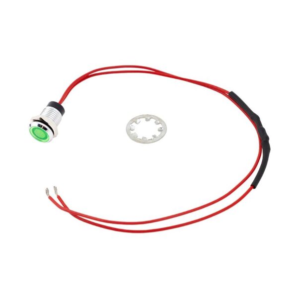 Indikátor - zöld - 12V DC - 8 mm furatátmérő - 20 cm vezetékkel
