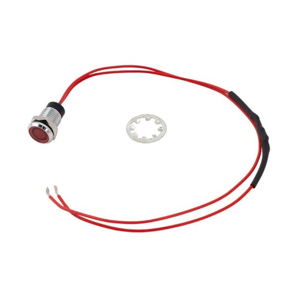 Indikátor - piros - 12V DC - 8 mm furatátmérő - 20 cm vezetékkel