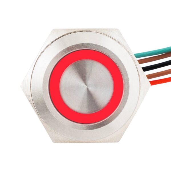 Lapos felületű nyomógomb 16 mm-es furathoz(IP67), NO-COM kimenettel, piros-zöld LED