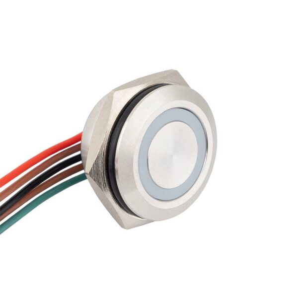 Lapos felületű nyomógomb 16 mm-es furathoz(IP67), NO-COM kimenettel, piros-zöld LED
