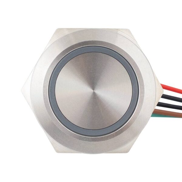 Lapos felületű nyomógomb 19 mm-es furathoz(IP67), NO-COM kimenettel, piros-zöld LED