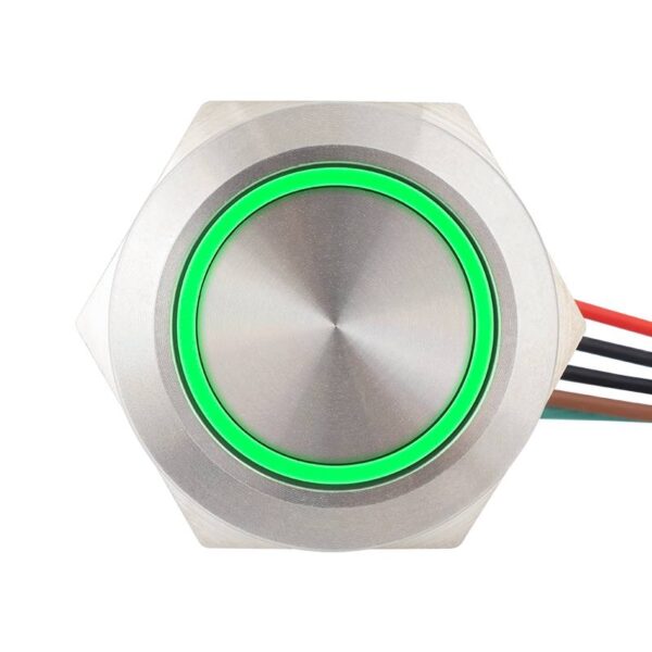 Lapos felületű nyomógomb 19 mm-es furathoz(IP67), NO-COM kimenettel, piros-zöld LED