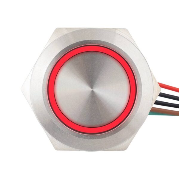 Lapos felületű nyomógomb 19 mm-es furathoz(IP67), NO-COM kimenettel, piros-zöld LED