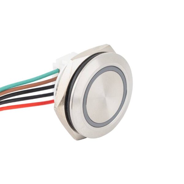 Lapos felületű nyomógomb 19 mm-es furathoz(IP67), NO-COM kimenettel, piros-zöld LED