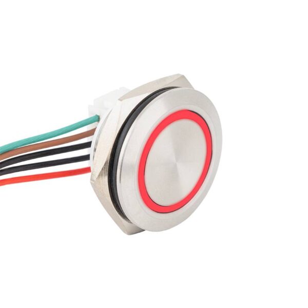 Lapos felületű nyomógomb 19 mm-es furathoz(IP67), NO-COM kimenettel, piros-zöld LED