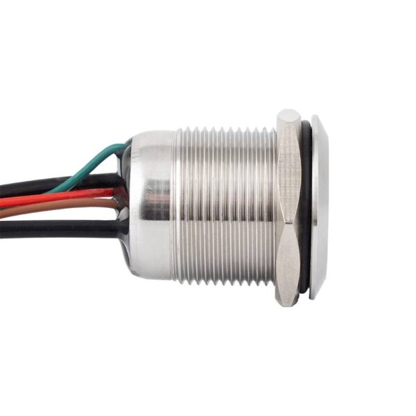 flm19-fw-6-ex-rdgn_side.jpg Lapos felületű nyomógomb 19 mm-es furathoz(IP67), NO-COM piros-zöld LED gyűrűvel