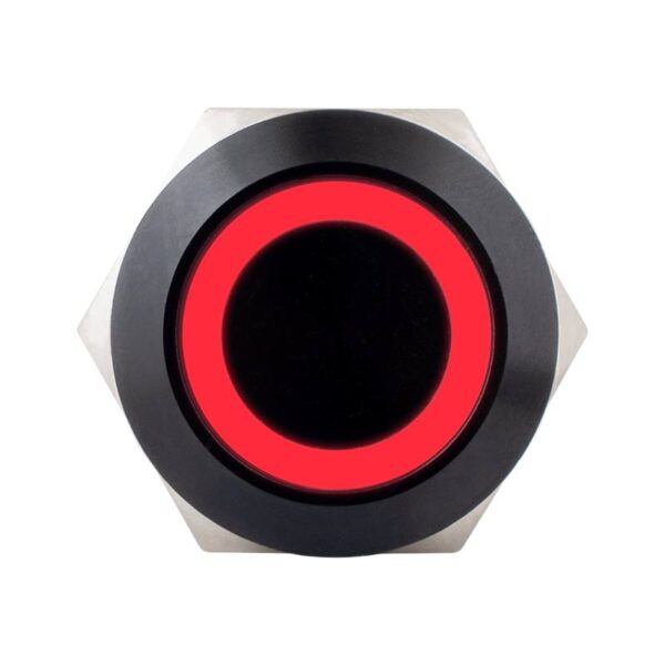 Lapos felületű nyomógomb 19 mm-es furathoz(IP67), fekete házban NO-COM, piros-zöld LED
