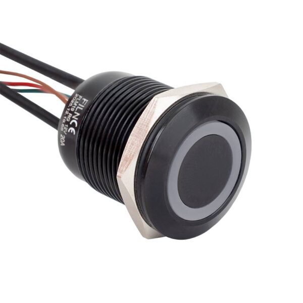 Lapos felületű nyomógomb 19 mm-es furathoz(IP67), fekete házban NO-COM, piros-zöld LED
