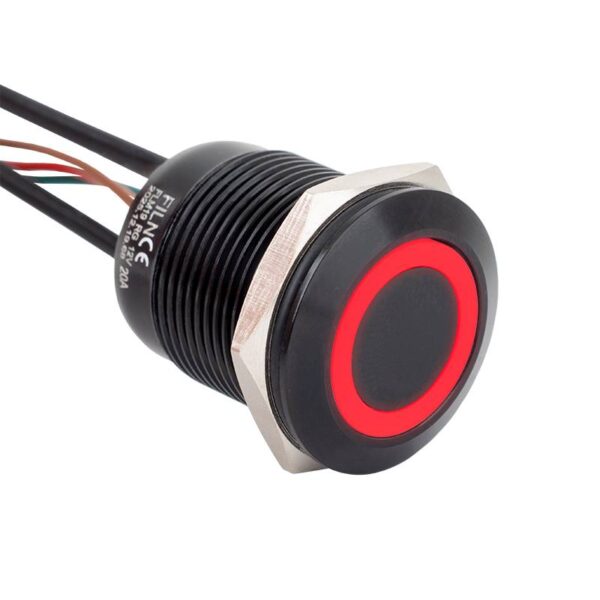 Lapos felületű nyomógomb 19 mm-es furathoz(IP67), fekete házban NO-COM, piros-zöld LED