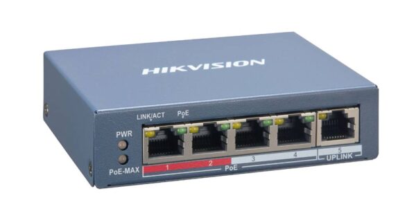 Hikvision Switch, POE EI sorozat, Smart 100Mbit PoE switch, 60W, 4+1 port