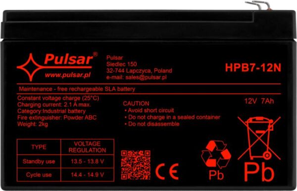 Pulsar HPB7-12N – Akkumulátor 12V 7Ah