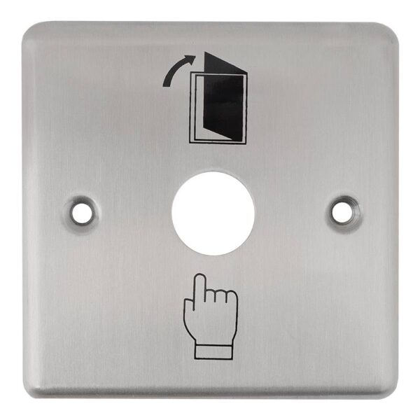 Nyomógomb pajzs 90 x 90 mm 19 mm furatátmérővel INOX