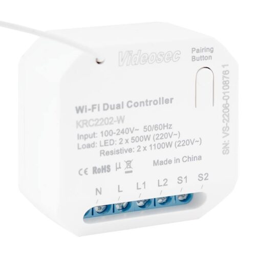 krc2202-w_isoright.jpg ET-KRC2202-W - 2 csatornás RF+WiFi vevőegység (TUYA kompatibilis), 2x5 A kimenettel