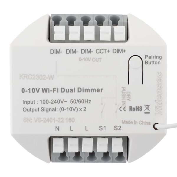 krc2302_w_front.jpg ET-KRC2302-W - 2 csatornás RF + WiFi 0-10V dimmer, (TUYA kompatibilis), 2x 0-100% szabályzott kimenet