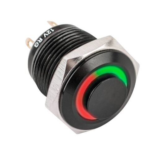 pb-16-no-bk_led_-rdgn_10.jpg Kimagasló felületű nyomógomb fekete házban(IP65) 16mm-es furathoz-NO piros-zöld LED gyűrűvel