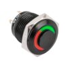 Kimagasló felületű nyomógomb fekete házban(IP65) 16mm-es furathoz-NO piros-zöld LED gyűrűvel