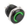 Kimagasló felületű nyomógomb fekete házban(IP65) 16mm-es furathoz-NO piros-zöld LED gyűrűvel